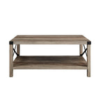 40" Rustic Coffee Table with X-Metal Accents and Storage Shelf