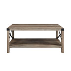 40" Rustic Coffee Table with X-Metal Accents and Storage Shelf