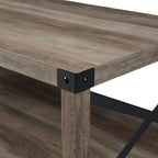 40" Rustic Coffee Table with X-Metal Accents and Storage Shelf