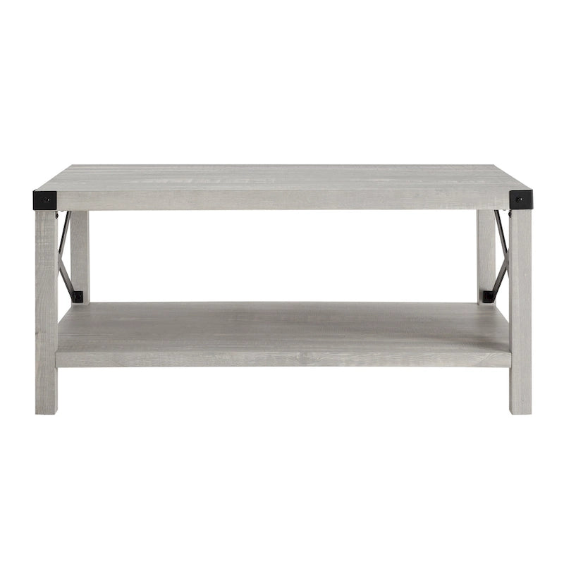 40" Rustic Coffee Table with X-Metal Accents and Storage Shelf