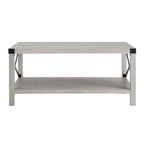 40" Rustic Coffee Table with X-Metal Accents and Storage Shelf