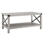 40" Rustic Coffee Table with X-Metal Accents and Storage Shelf