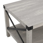 40" Rustic Coffee Table with X-Metal Accents and Storage Shelf