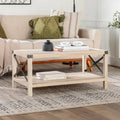 40" Rustic Coffee Table with X-Metal Accents and Storage Shelf