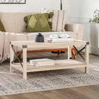 40" Rustic Coffee Table with X-Metal Accents and Storage Shelf