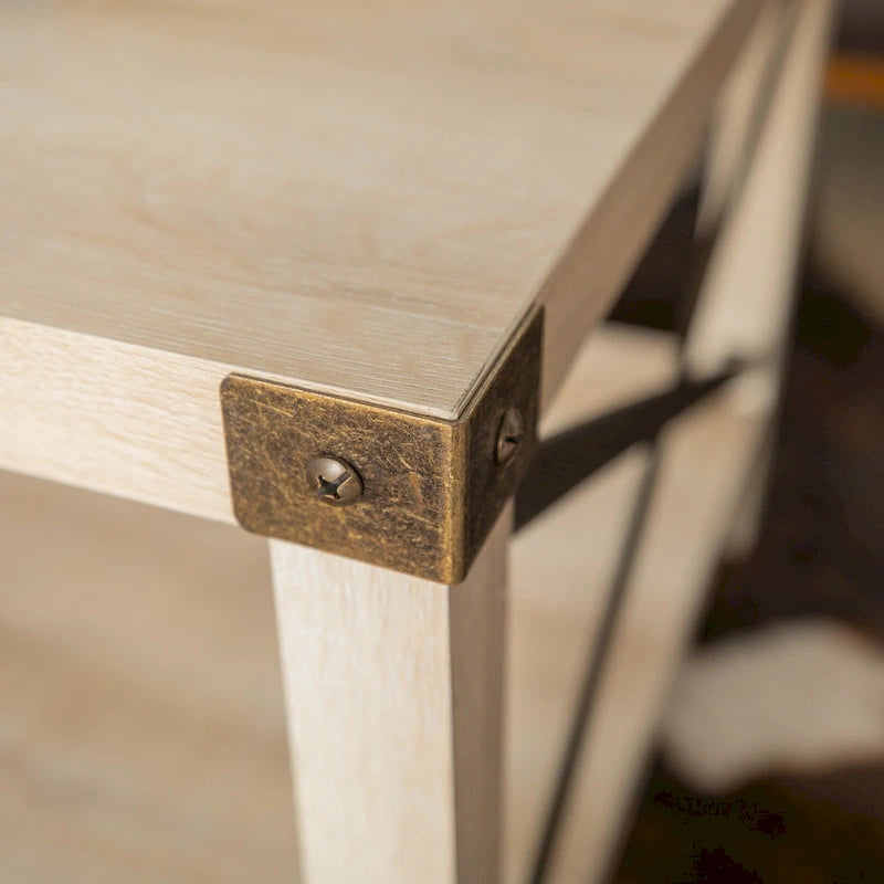 40" Rustic Coffee Table with X-Metal Accents and Storage Shelf