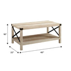 40" Rustic Coffee Table with X-Metal Accents and Storage Shelf