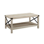 40" Rustic Coffee Table with X-Metal Accents and Storage Shelf