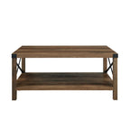 40" Rustic Coffee Table with X-Metal Accents and Storage Shelf