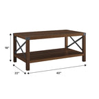 40" Rustic Coffee Table with X-Metal Accents and Storage Shelf