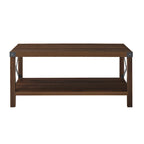 40" Rustic Coffee Table with X-Metal Accents and Storage Shelf