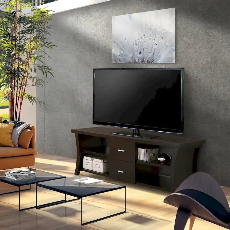 Cappuccino 2-Drawer TV Stand with Open Shelves - Fits up to 65"