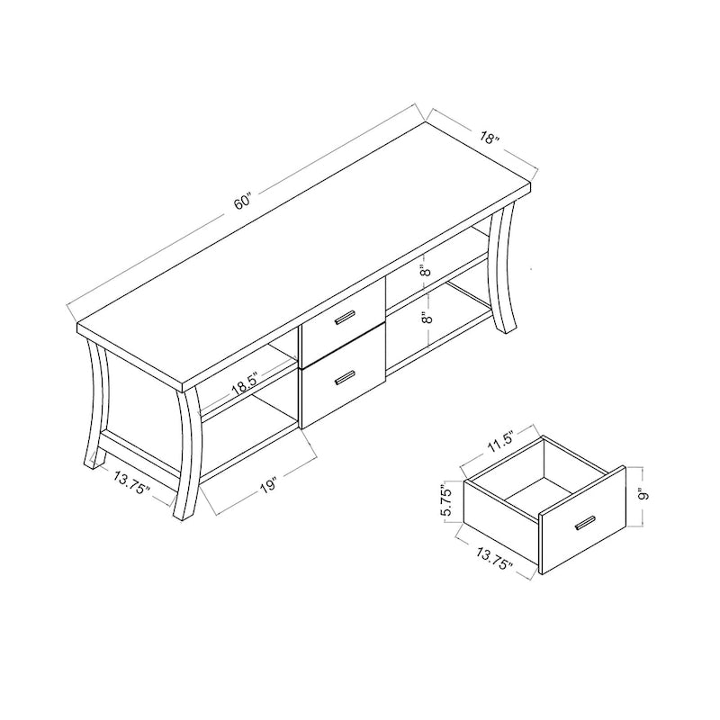 Cappuccino 2-Drawer TV Stand with Open Shelves - Fits up to 65"