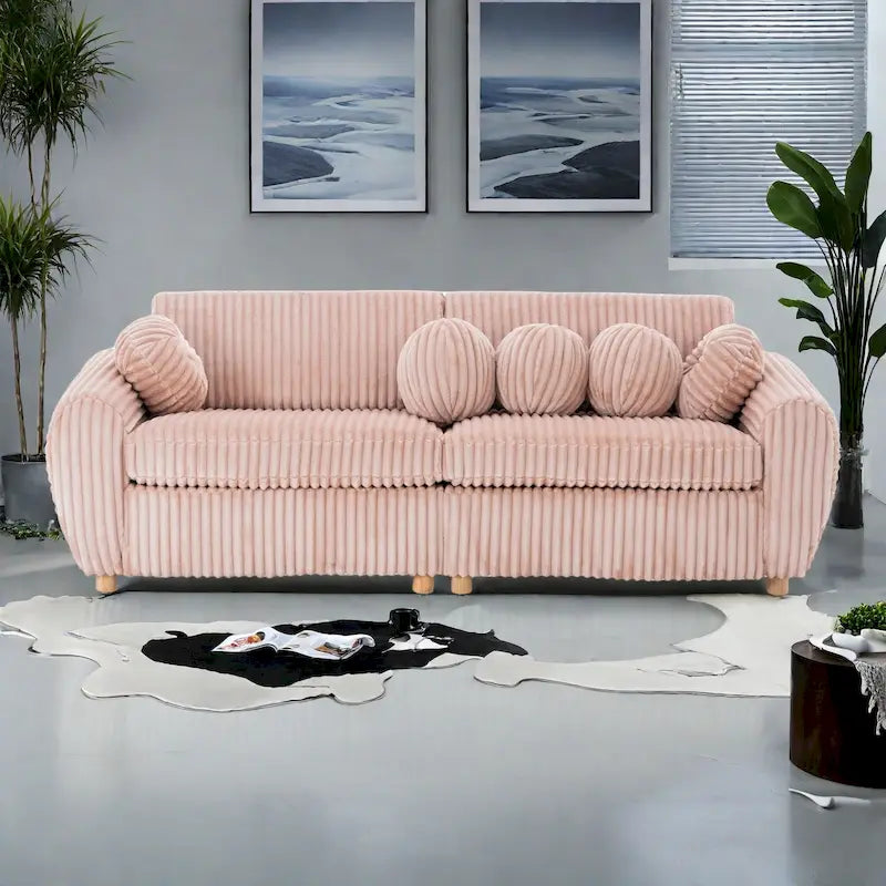 84.4  Corduroy 3-Seater Sofa with Solid Wood Frame, Comfortable Cushions