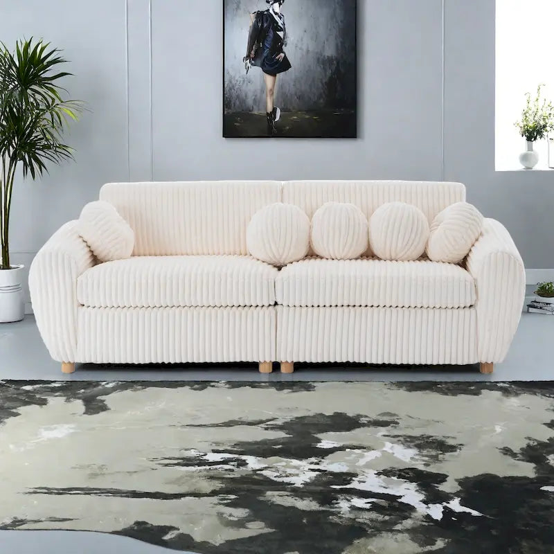 84.4  Corduroy 3-Seater Sofa with Solid Wood Frame, Comfortable Cushions