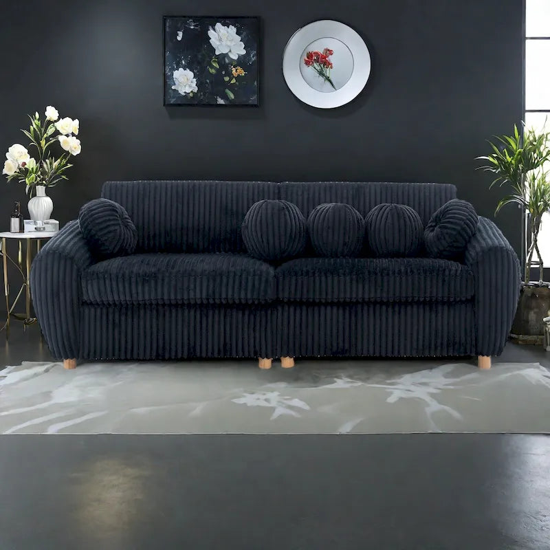 84.4  Corduroy 3-Seater Sofa with Solid Wood Frame, Comfortable Cushions
