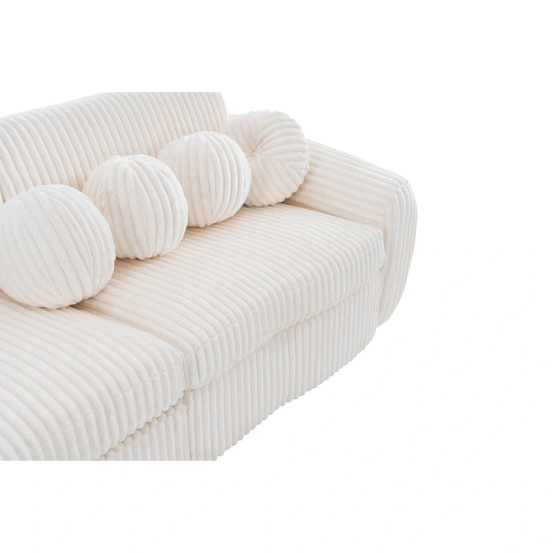 84.4  Corduroy 3-Seater Sofa with Solid Wood Frame, Comfortable Cushions