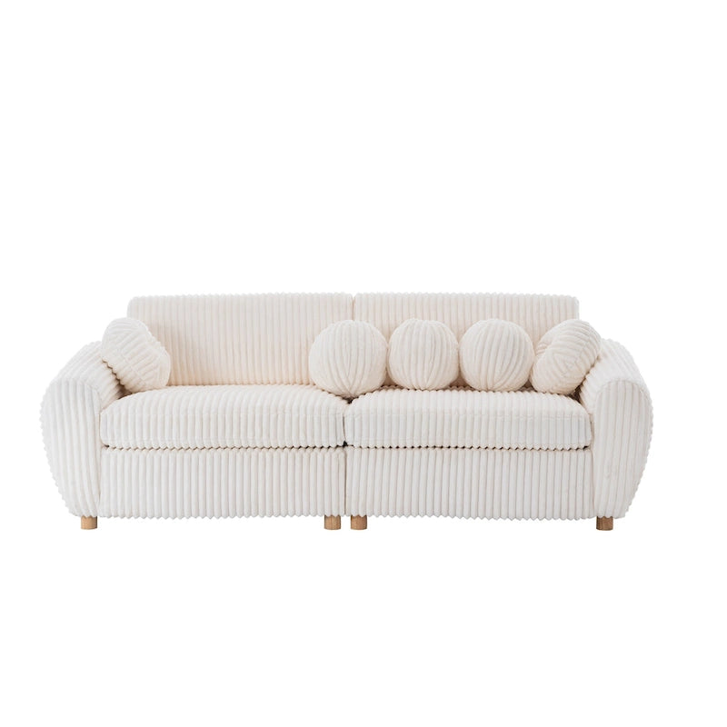 84.4  Corduroy 3-Seater Sofa with Solid Wood Frame, Comfortable Cushions