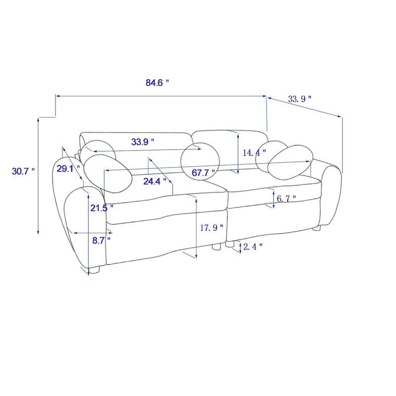 84.4  Corduroy 3-Seater Sofa with Solid Wood Frame, Comfortable Cushions