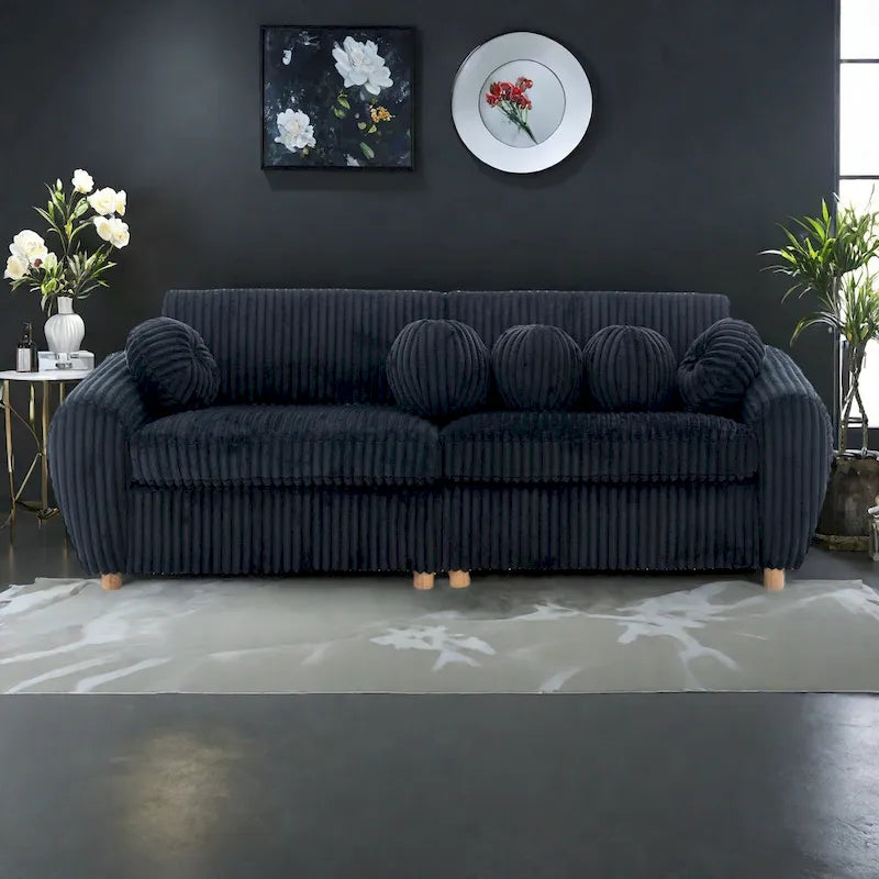 84.4  Corduroy 3-Seater Sofa with Solid Wood Frame, Comfortable Cushions