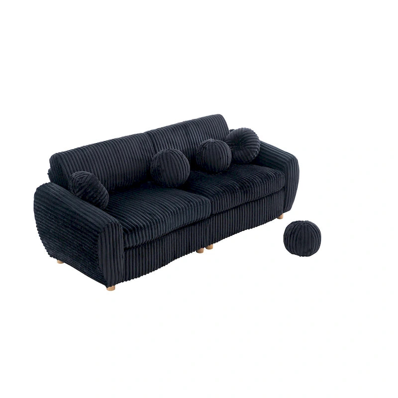 84.4  Corduroy 3-Seater Sofa with Solid Wood Frame, Comfortable Cushions