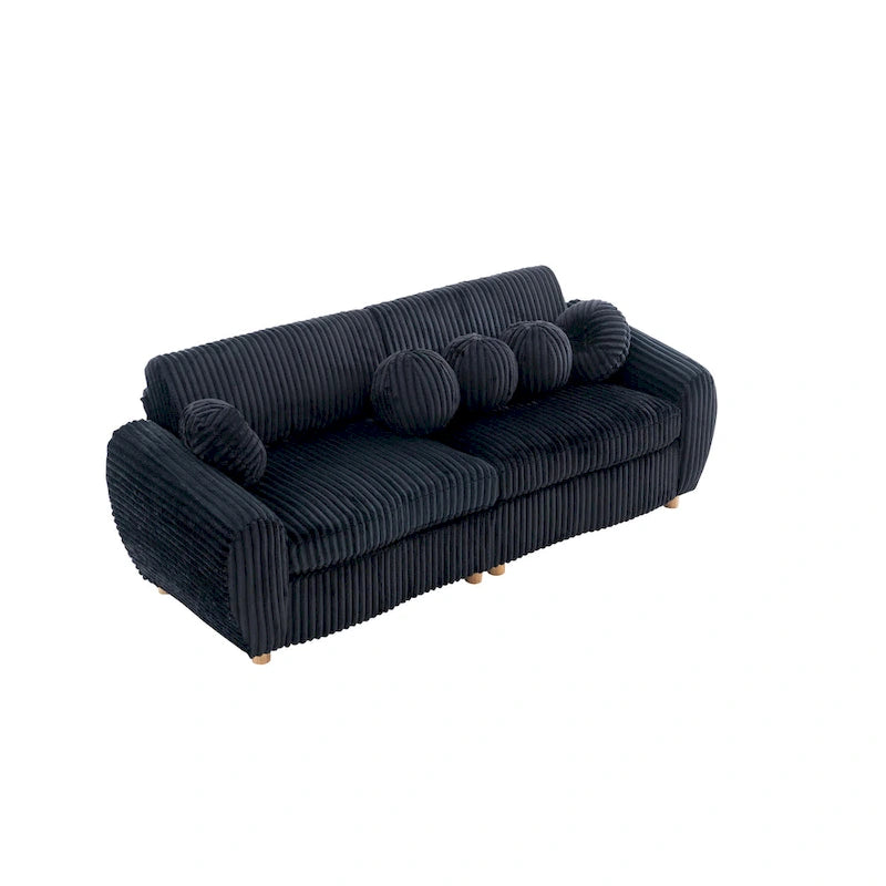 84.4  Corduroy 3-Seater Sofa with Solid Wood Frame, Comfortable Cushions