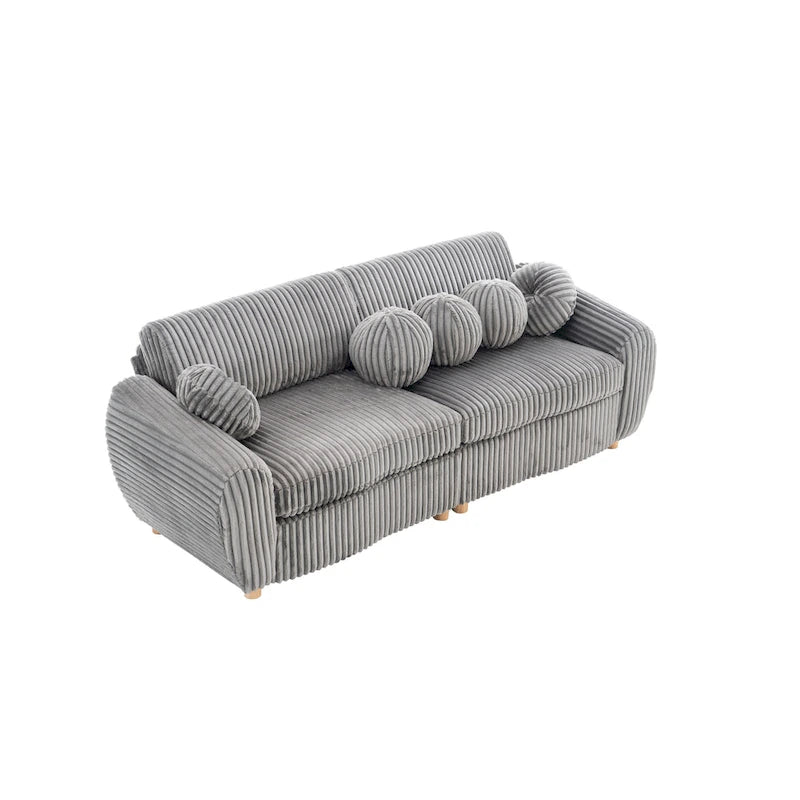 84.4  Corduroy 3-Seater Sofa with Solid Wood Frame, Comfortable Cushions