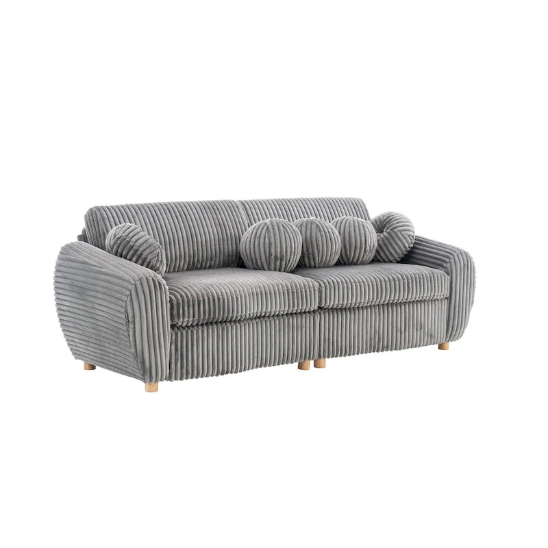 84.4  Corduroy 3-Seater Sofa with Solid Wood Frame, Comfortable Cushions