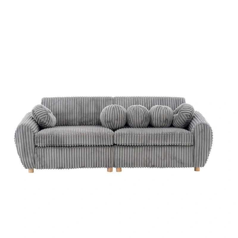 84.4  Corduroy 3-Seater Sofa with Solid Wood Frame, Comfortable Cushions