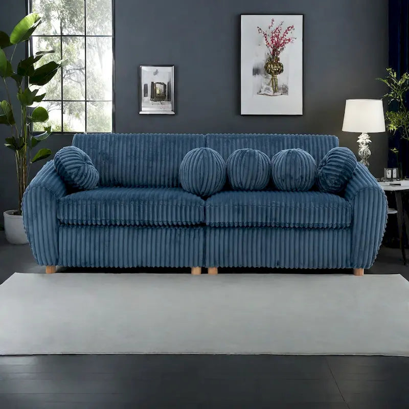 84.4  Corduroy 3-Seater Sofa with Solid Wood Frame, Comfortable Cushions