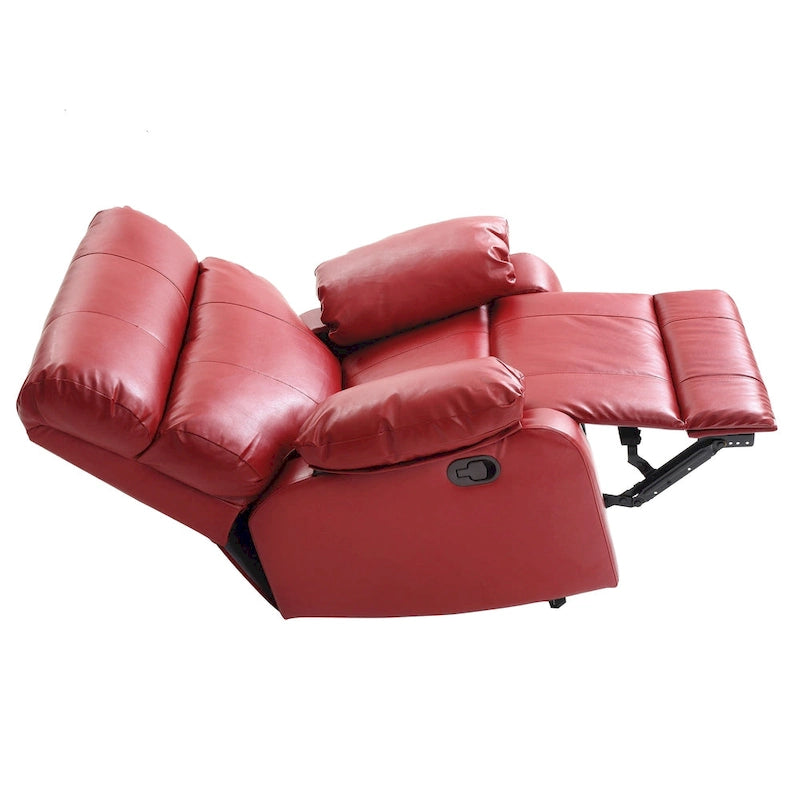 Faux Leather Upholstered Reclining Chair with Padded Arms - 39  - Red