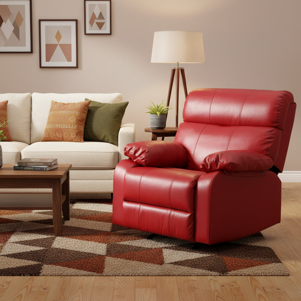 Faux Leather Upholstered Reclining Chair with Padded Arms - 39  - Red