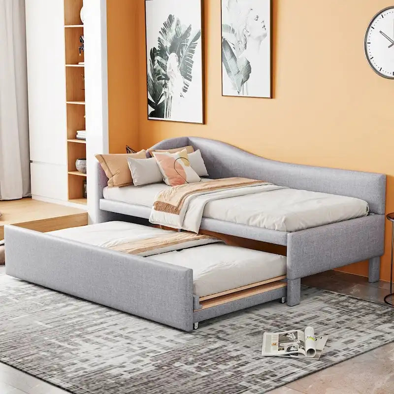 L-Shaped Upholstered Daybed with Pop Up Trundle
