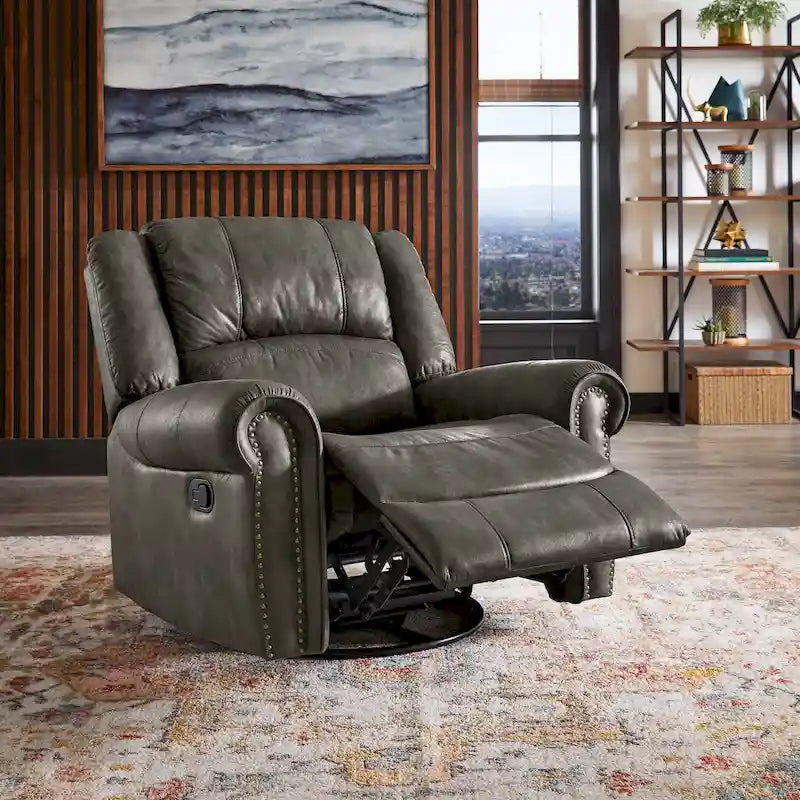 Polished microfiber rivet rotating gliding lounge chair