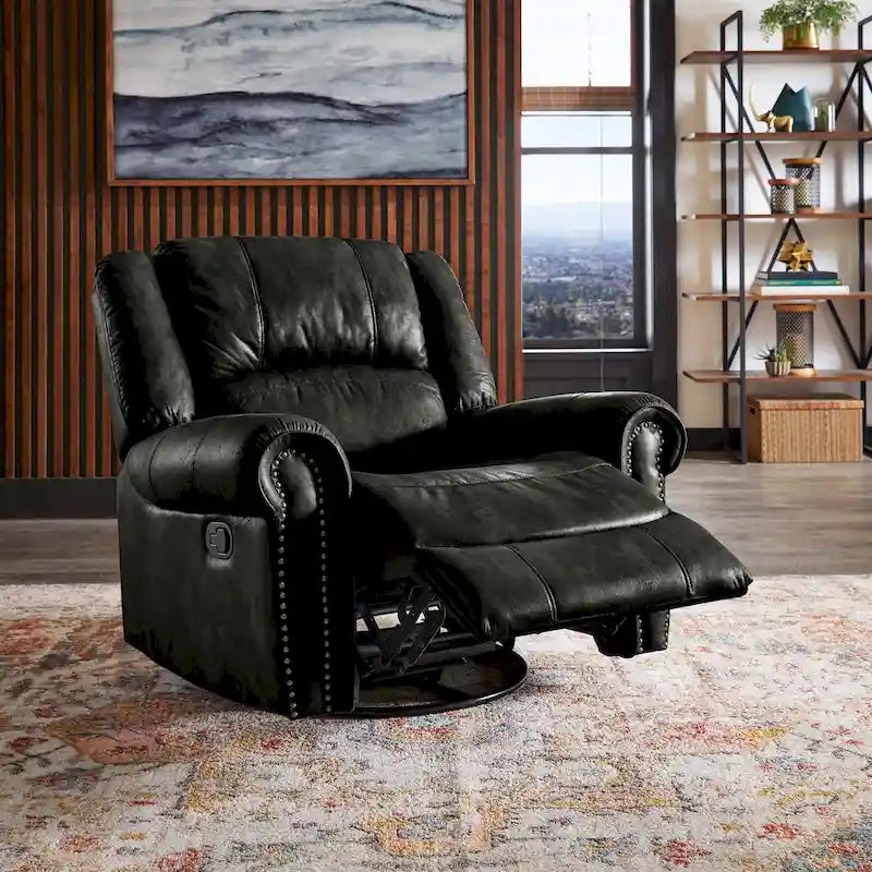 Polished microfiber rivet rotating gliding lounge chair