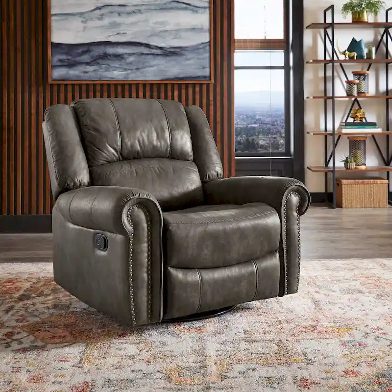 Polished microfiber rivet rotating gliding lounge chair