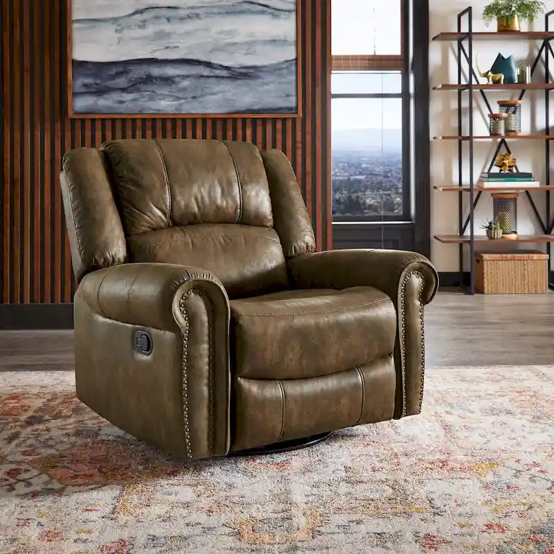 Polished microfiber rivet rotating gliding lounge chair
