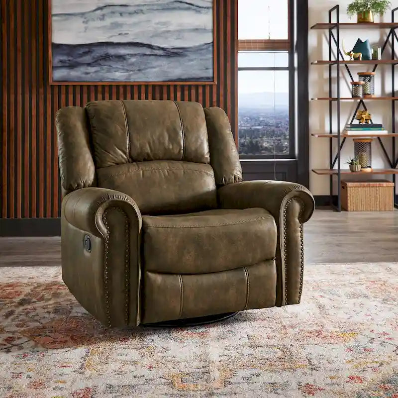 Polished microfiber rivet rotating gliding lounge chair