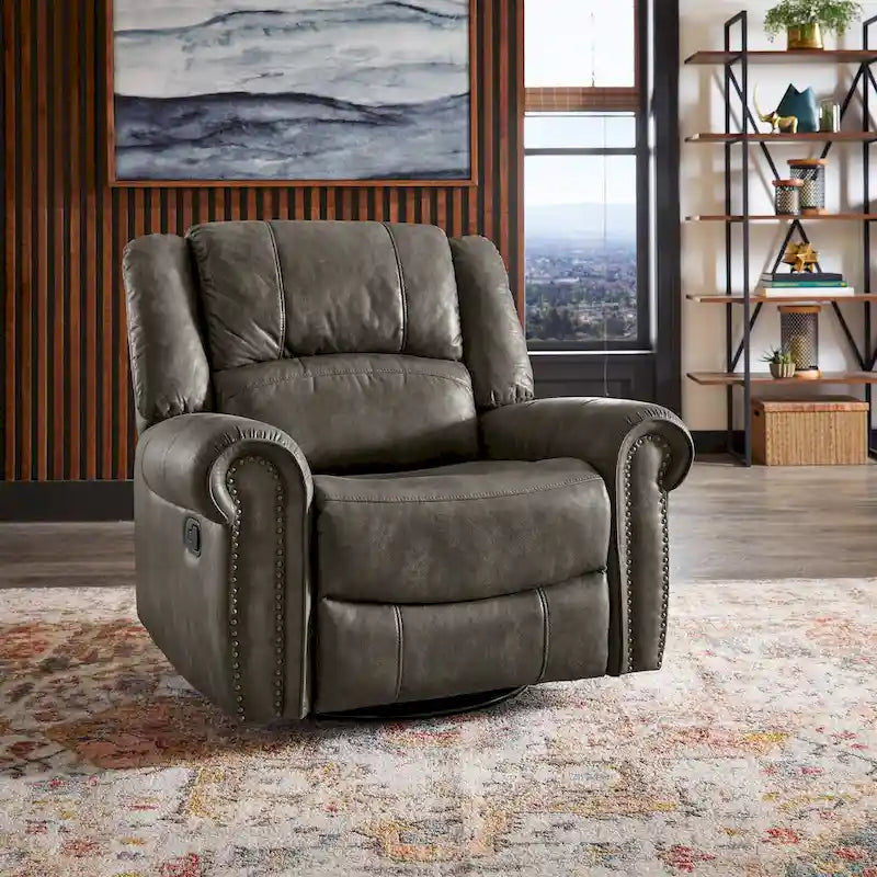 Polished microfiber rivet rotating gliding lounge chair