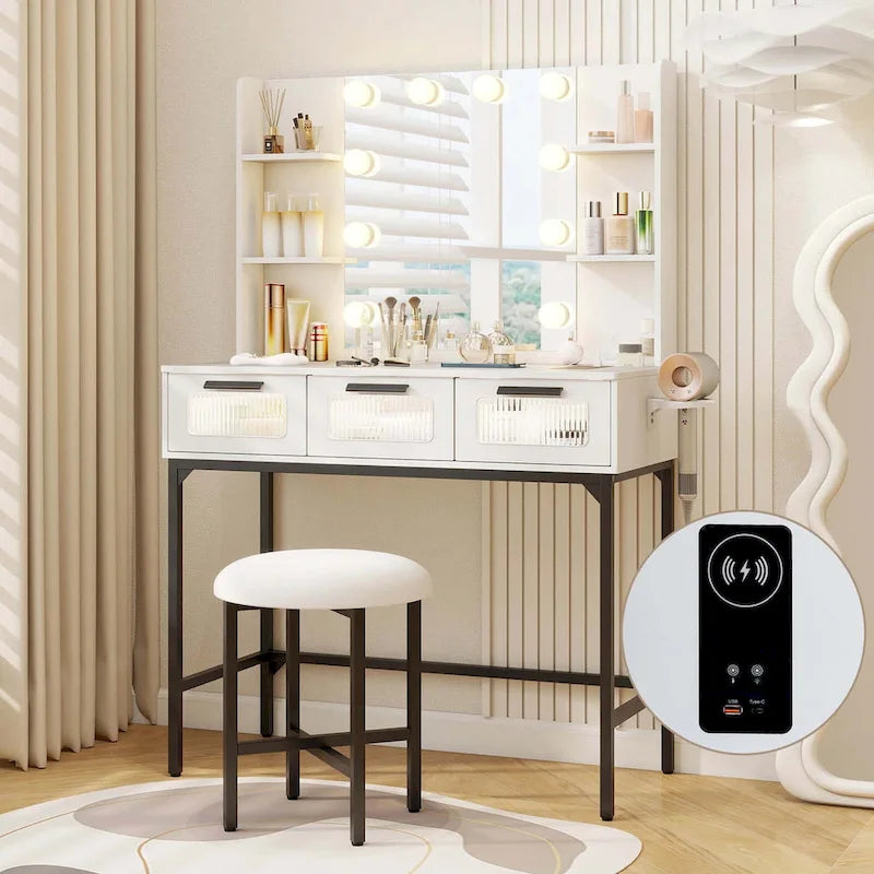 Makeup Vanity Desk with Hollywood Mirror & Lights 3-Color - See Details