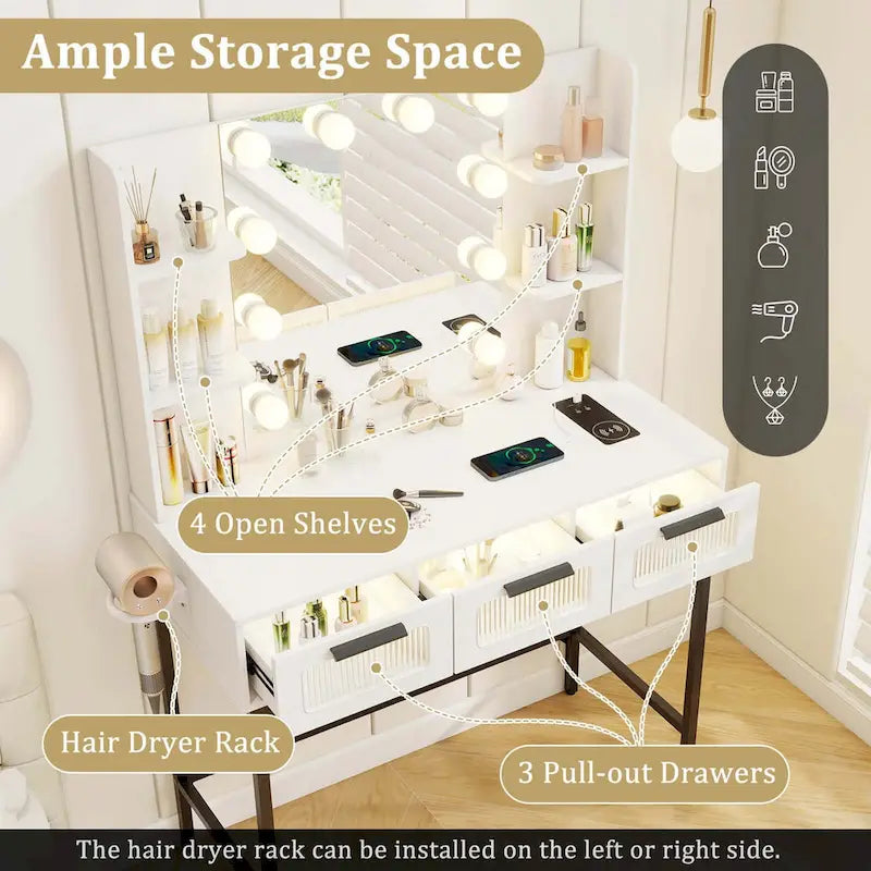 Makeup Vanity Desk with Hollywood Mirror & Lights 3-Color - See Details