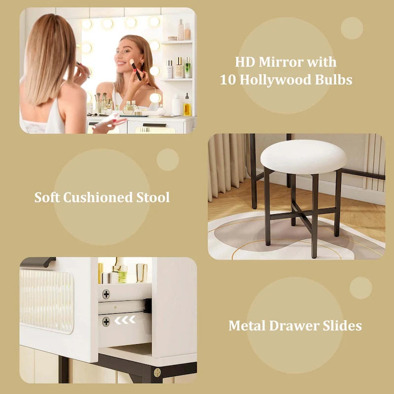 Makeup Vanity Desk with Hollywood Mirror & Lights 3-Color - See Details
