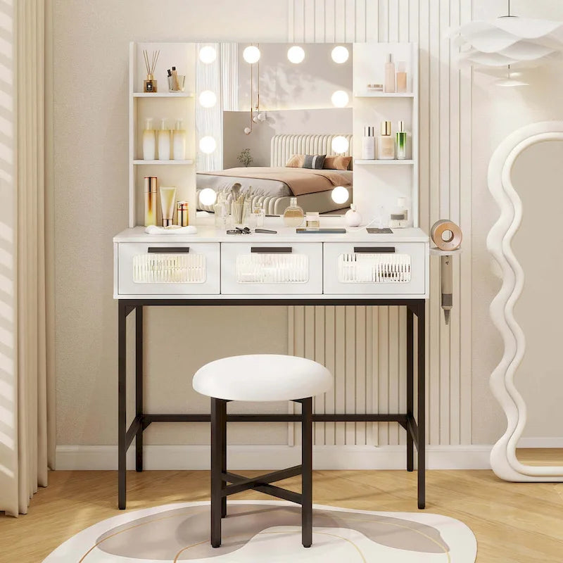 Makeup Vanity Desk with Hollywood Mirror & Lights 3-Color - See Details