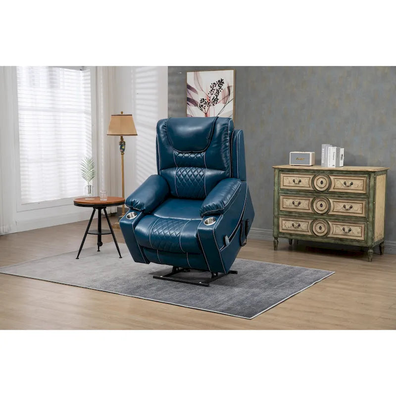 Brown PU Leather Power Lift Recliner with Massage and Heating - 400 lbs Capacity