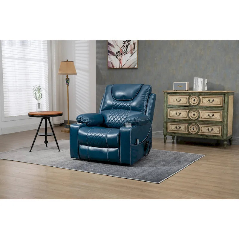 Brown PU Leather Power Lift Recliner with Massage and Heating - 400 lbs Capacity
