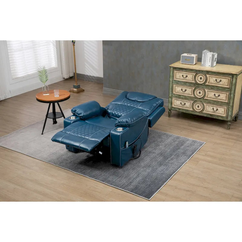 Brown PU Leather Power Lift Recliner with Massage and Heating - 400 lbs Capacity