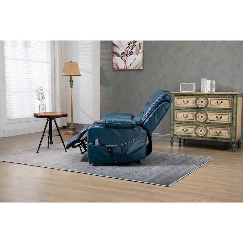 Brown PU Leather Power Lift Recliner with Massage and Heating - 400 lbs Capacity