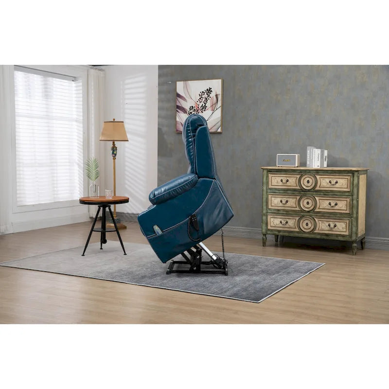Brown PU Leather Power Lift Recliner with Massage and Heating - 400 lbs Capacity
