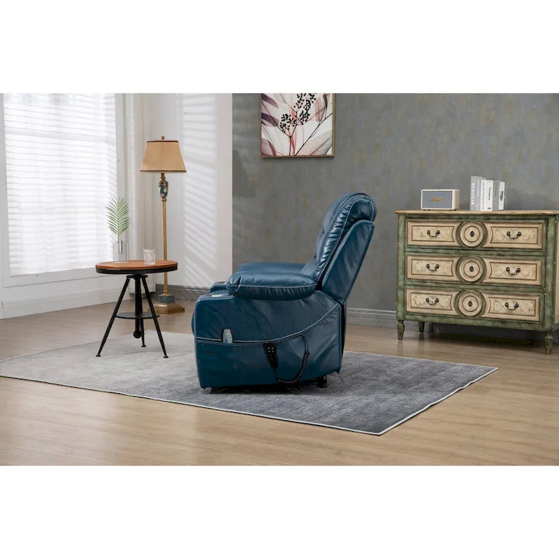 Brown PU Leather Power Lift Recliner with Massage and Heating - 400 lbs Capacity