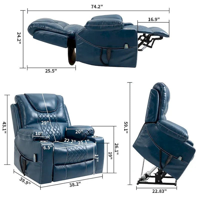 Brown PU Leather Power Lift Recliner with Massage and Heating - 400 lbs Capacity